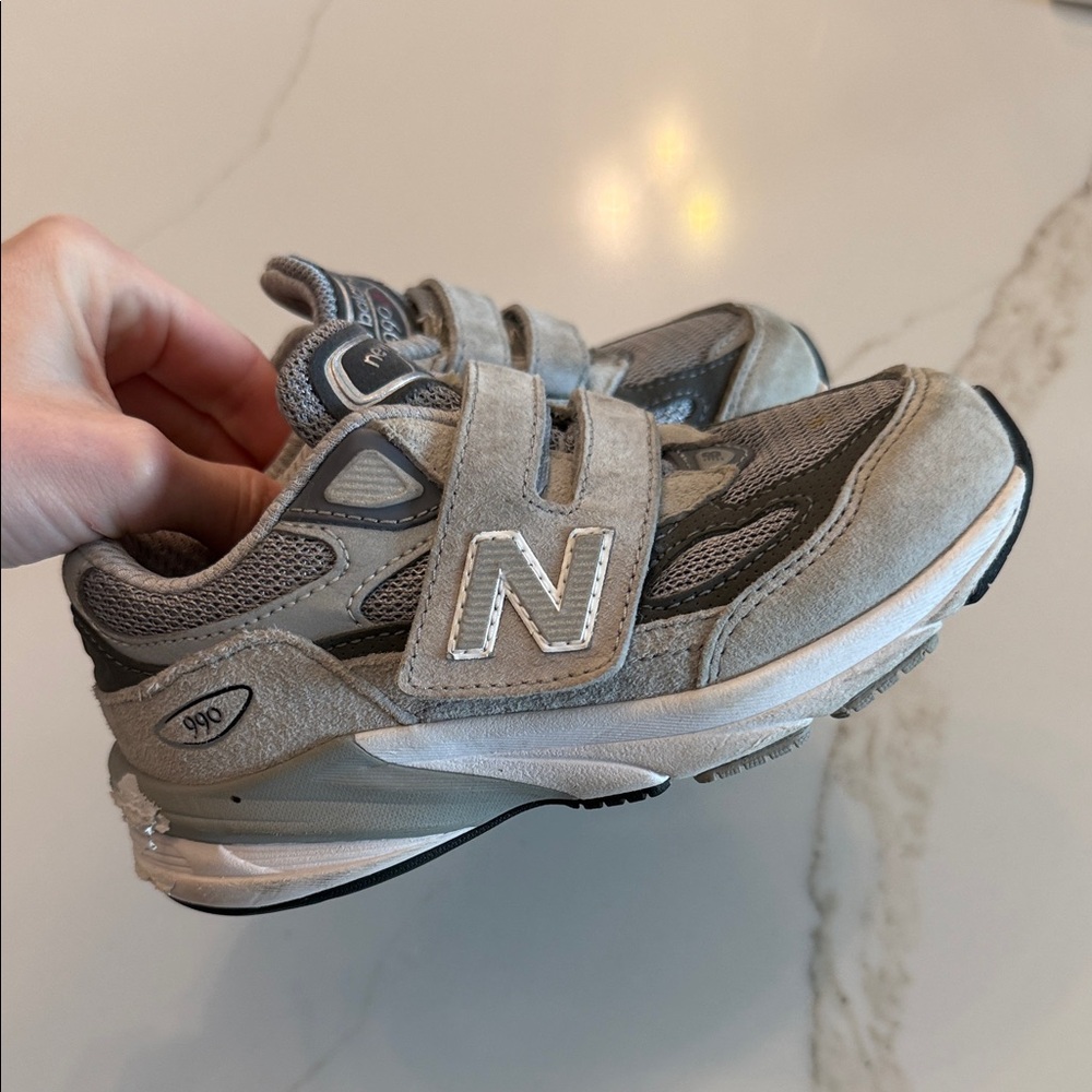 New Balance Kids' Gray and White Sneakers 990